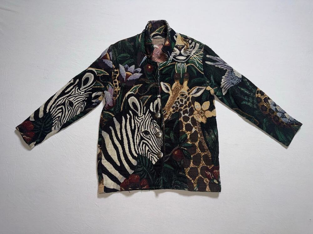 Vintage 90s Women’s Painted Pony Tapestry Safari Animal Print Jacket